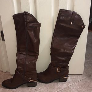 Brown, knee high boots